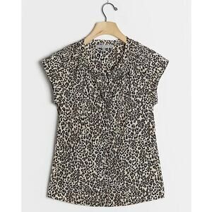 Anthropologie Daniel Rainn Celia Leopard Pleated Shoulder Top • Size XS 🔴